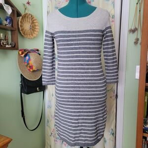 Banana Republic size small gray striped sweater dress with 3/4 sleeves S